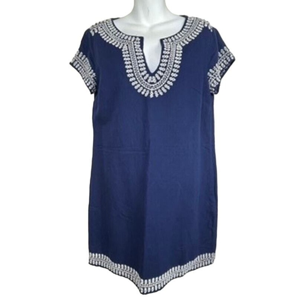 Vineyard Vines Tunic Dress Coastal 6 Blue Embroidered Cotton Short Sleeve Boho
